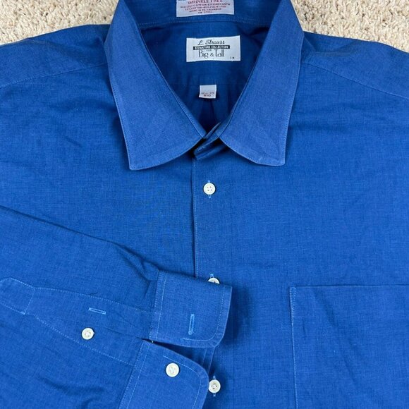VTG L. Strauss Levi Signature Collection Big And Tall 18.5 35 Button Up Blue - Picture 2 of 7